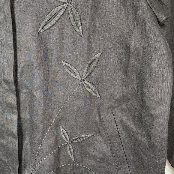 David Dark Black 100% Linen Embroidered Button Up Tunic - Picture 2 of 6